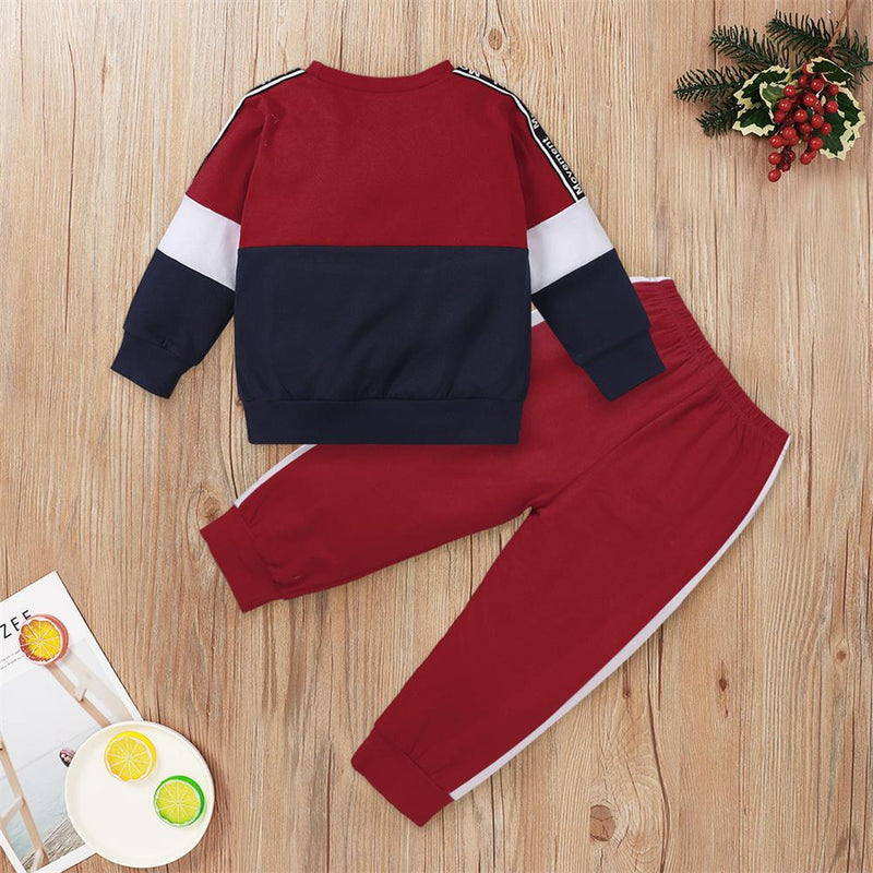 Unsiex Color Contrast Long Sleeve Letter Printed Top & Pants Trendy Kids Wholesale Clothing - PrettyKid