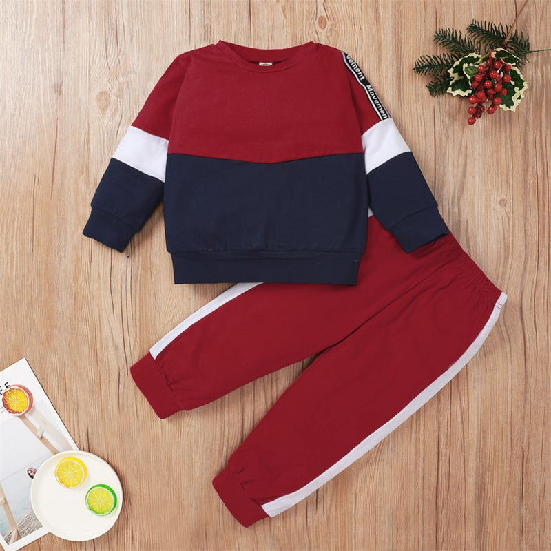 Unsiex Color Contrast Long Sleeve Letter Printed Top & Pants Trendy Kids Wholesale Clothing - PrettyKid