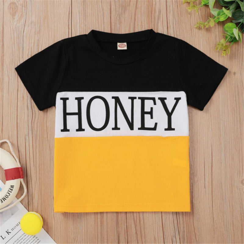 Unisex Color Contrast Short Sleeve Honey Printed Top Wholesale Toddler T Shirts - PrettyKid