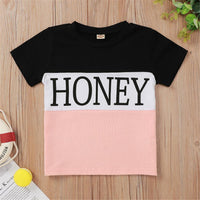 Unisex Color Contrast Short Sleeve Honey Printed Top Wholesale Toddler T Shirts - PrettyKid