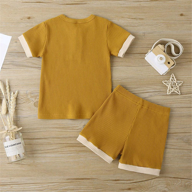 Unisex Color Contrast Short Sleeve Top & Shorts Kids Wholesale clothes Warehouse - PrettyKid