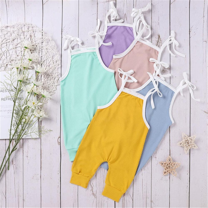 Baby Girls Color Contrast Sling Romper cheap childrens clothes wholesale - PrettyKid