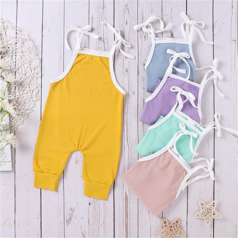 Baby Girls Color Contrast Sling Romper cheap childrens clothes wholesale - PrettyKid
