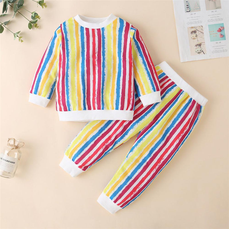 Girls Color Striped Long Sleeve Tops & Pants - PrettyKid