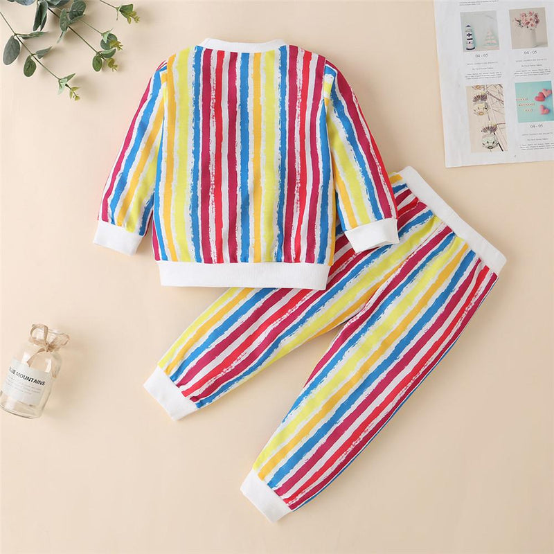 Girls Color Striped Long Sleeve Tops & Pants - PrettyKid