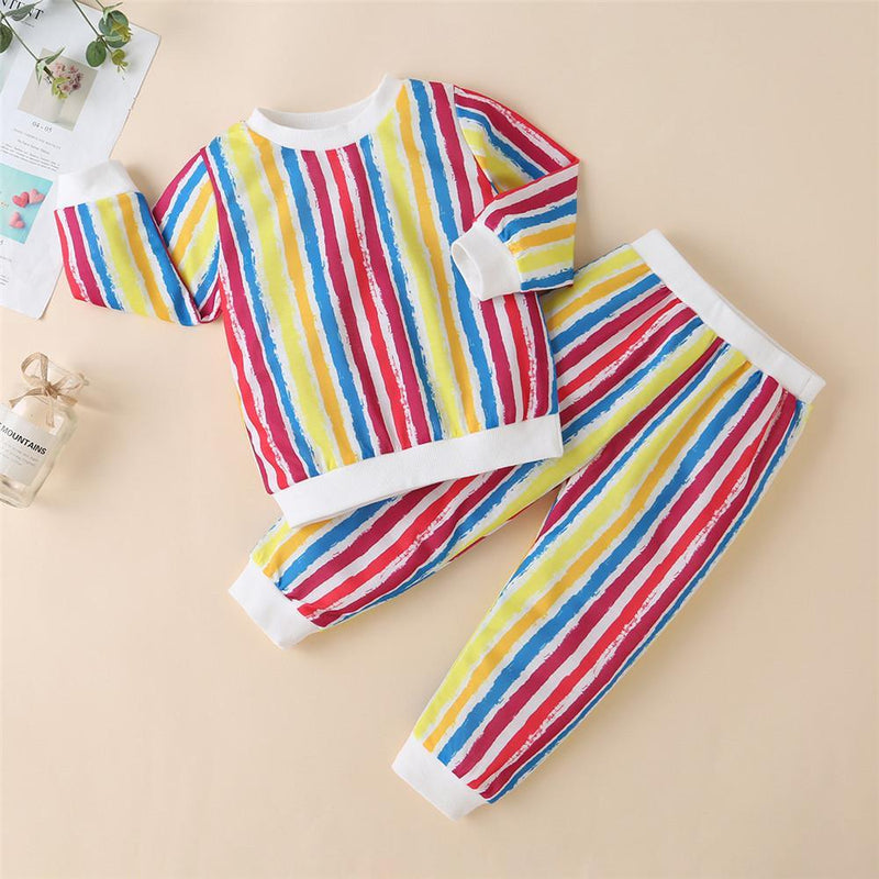 Girls Color Striped Long Sleeve Tops & Pants - PrettyKid