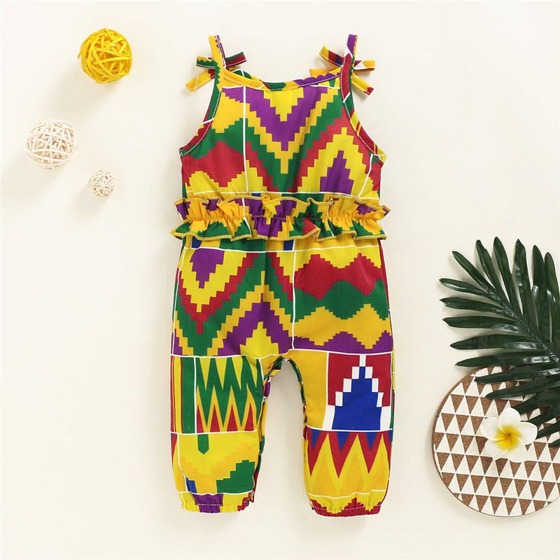 Baby Girls Colorful Geography Printed Jumpsuit - PrettyKid