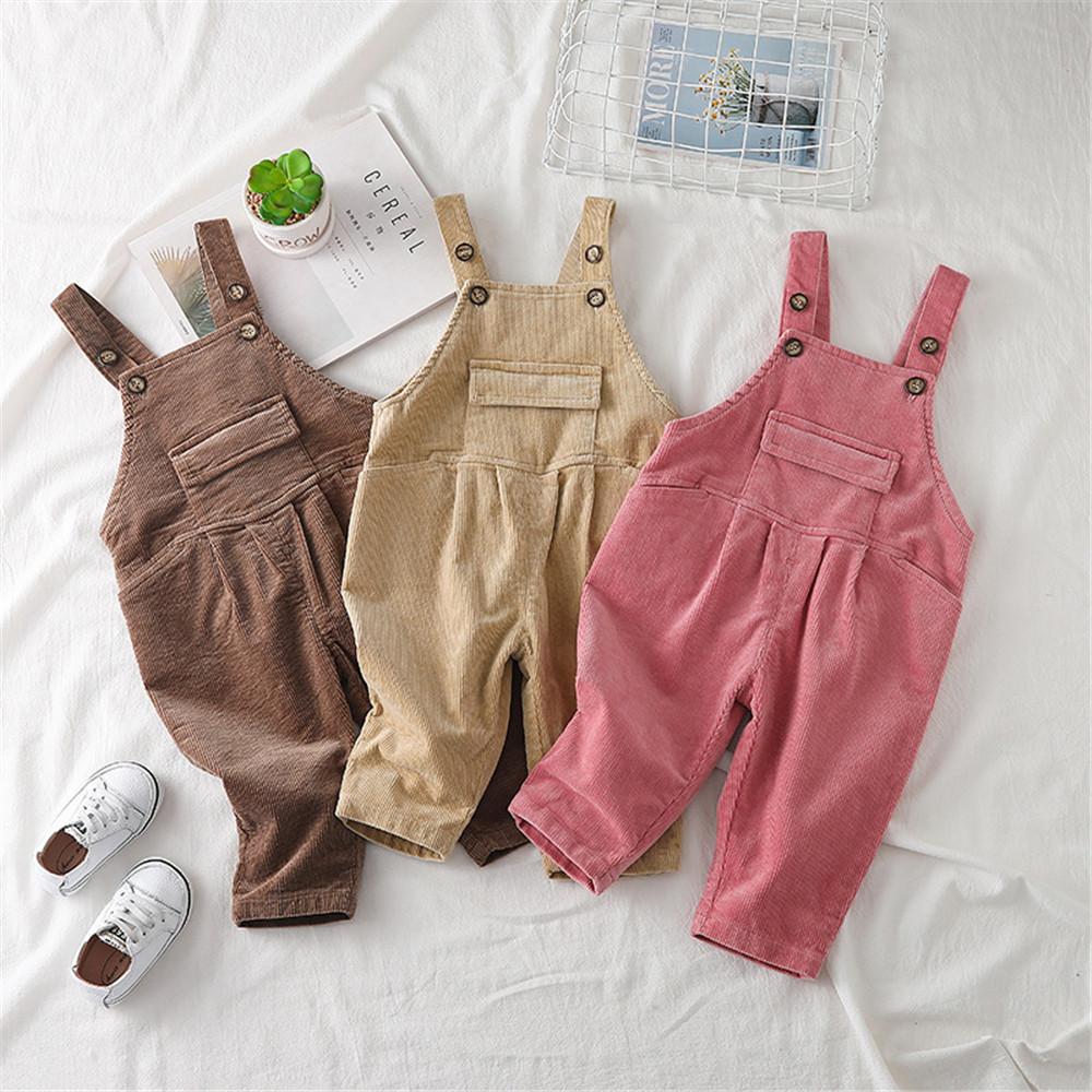 Girls Corduroy Solid Casual Jumpsuits - PrettyKid