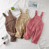 Girls Corduroy Solid Casual Jumpsuits - PrettyKid