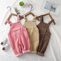 Girls Corduroy Solid Casual Jumpsuits - PrettyKid