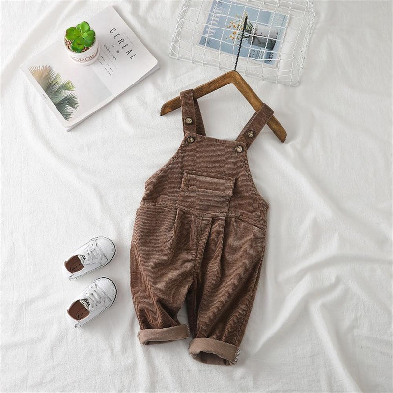 Girls Corduroy Solid Casual Jumpsuits - PrettyKid