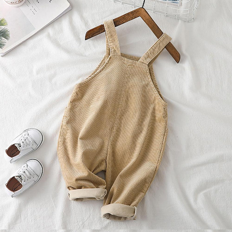 Girls Corduroy Solid Casual Jumpsuits - PrettyKid