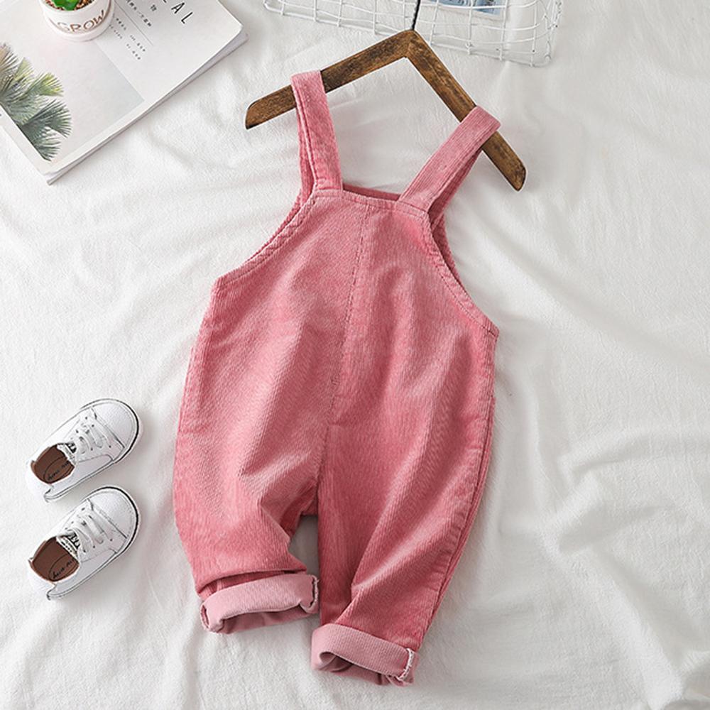 Girls Corduroy Solid Casual Jumpsuits - PrettyKid