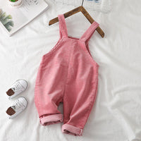 Girls Corduroy Solid Casual Jumpsuits - PrettyKid