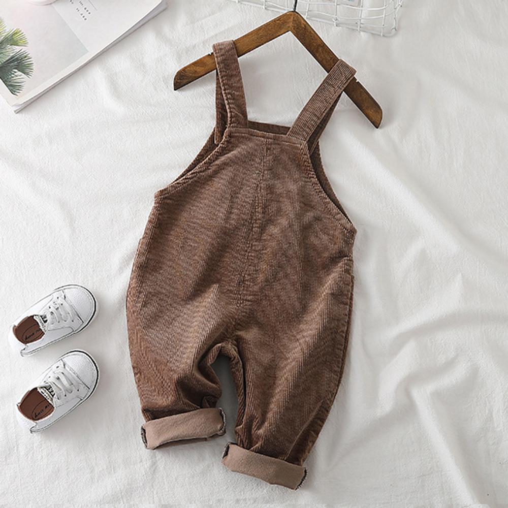 Girls Corduroy Solid Casual Jumpsuits - PrettyKid