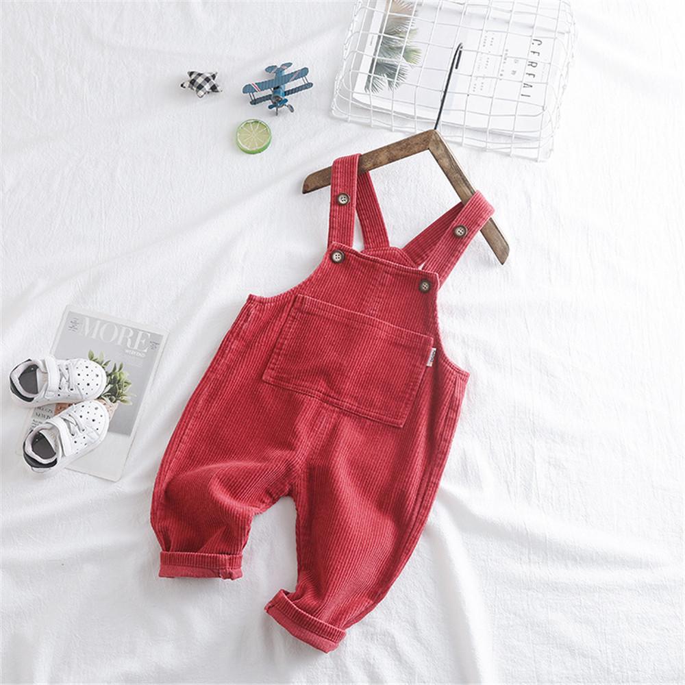 Girls Corduroy Solid Daily Jumpsuits - PrettyKid