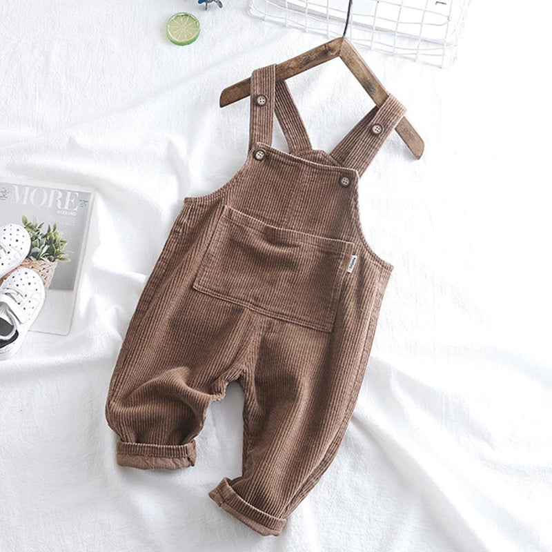 Girls Corduroy Solid Daily Jumpsuits - PrettyKid