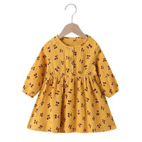 Baby Girls Cotton Cherry Printed Long Sleeve Dress Baby Wholesales - PrettyKid