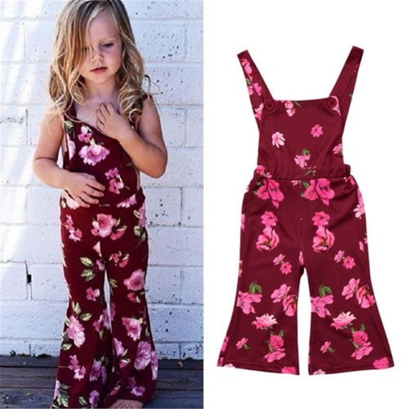 Girls Cotton Floral Printed Fashion Overalls Girls Clothing Wholesalers - PrettyKid