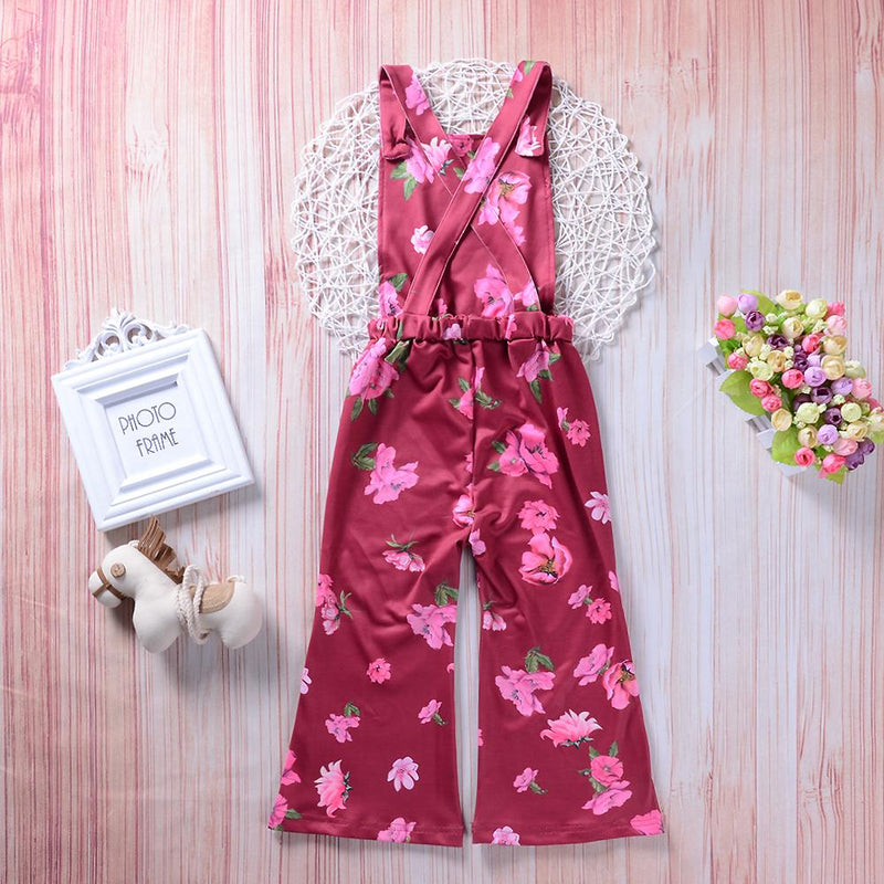 Girls Cotton Floral Printed Fashion Overalls Girls Clothing Wholesalers - PrettyKid