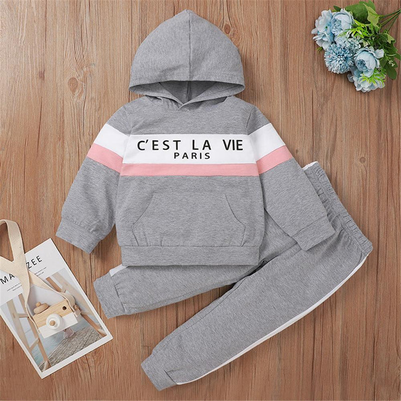 Unisex Cotton Letter Printed Long Sleeve Hooded Top & Pants Toddler Wholesale - PrettyKid