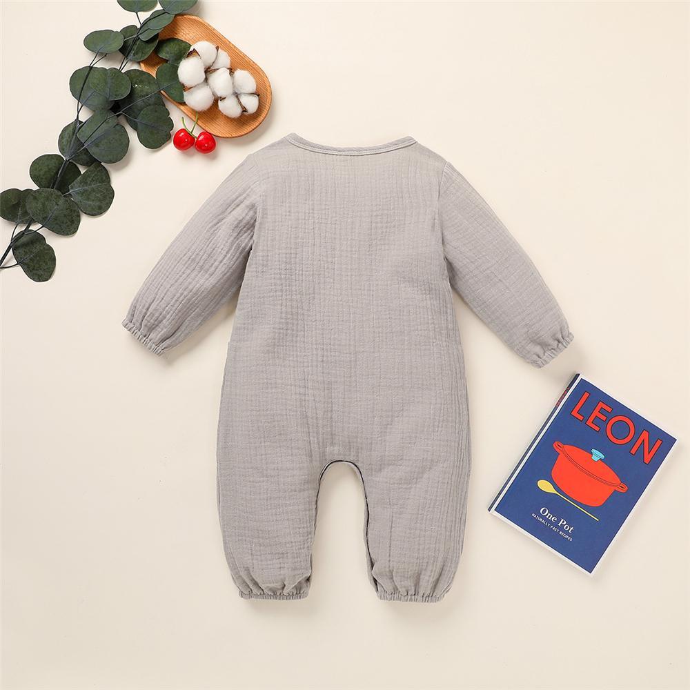 Baby Unisex Cotton Linen Button Pocket Romper Baby Clothes Cheap Wholesale - PrettyKid