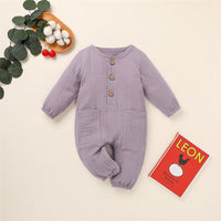 Baby Unisex Cotton Linen Button Pocket Romper Baby Clothes Cheap Wholesale - PrettyKid