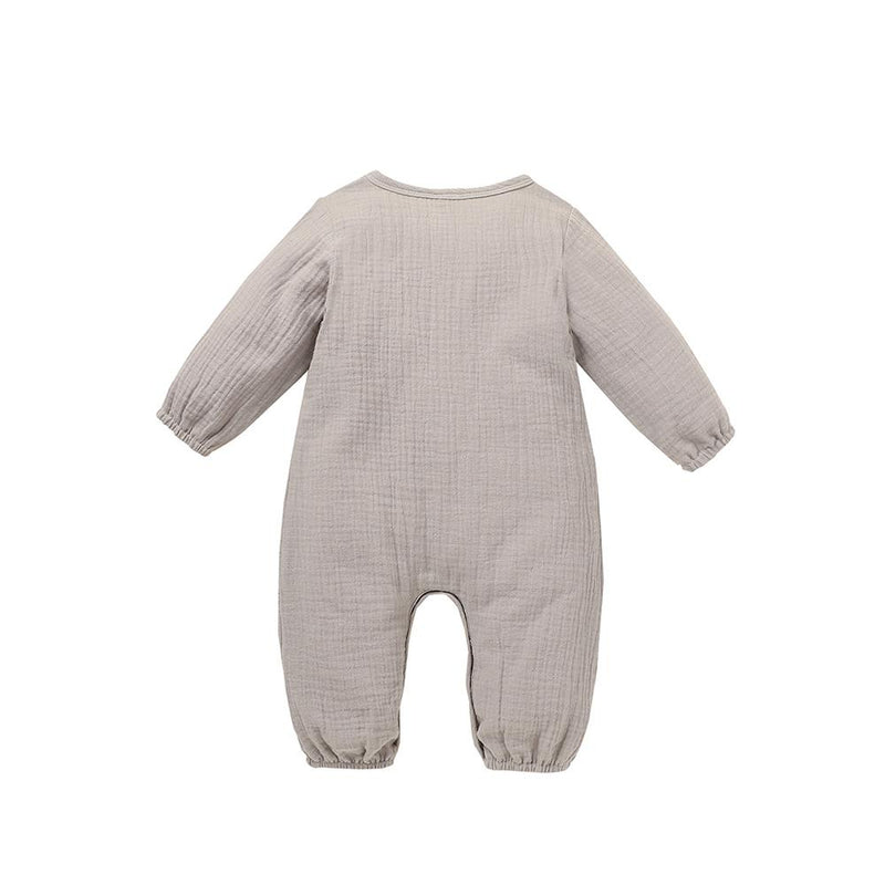 Baby Unisex Cotton Linen Button Pocket Romper Baby Clothes Cheap Wholesale - PrettyKid