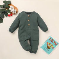 Baby Unisex Cotton Linen Button Pocket Romper Baby Clothes Cheap Wholesale - PrettyKid