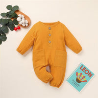 Baby Unisex Cotton Linen Button Pocket Romper Baby Clothes Cheap Wholesale - PrettyKid