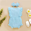 Baby Girls Cotton Short Sleeve Solid Color Ruffled Romper & Headband Baby Wholesale - PrettyKid