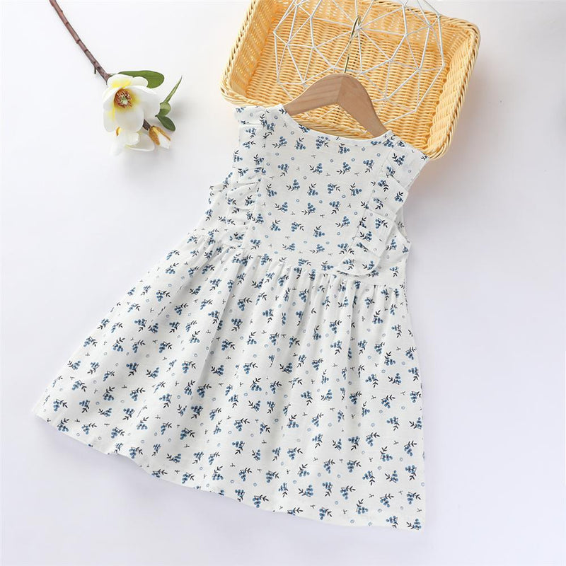 Girls Cotton Sleeveless Floral Printed Ruffled Dress Toddler Girl Wholesale clothes - PrettyKid