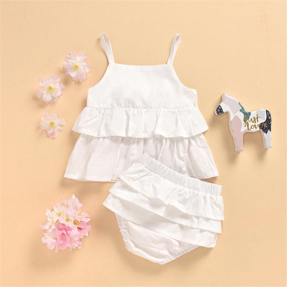 Baby Girls Cotton Solid Color Ruffled Tank Top & Shorts Cheap Boutique Baby clothes - PrettyKid
