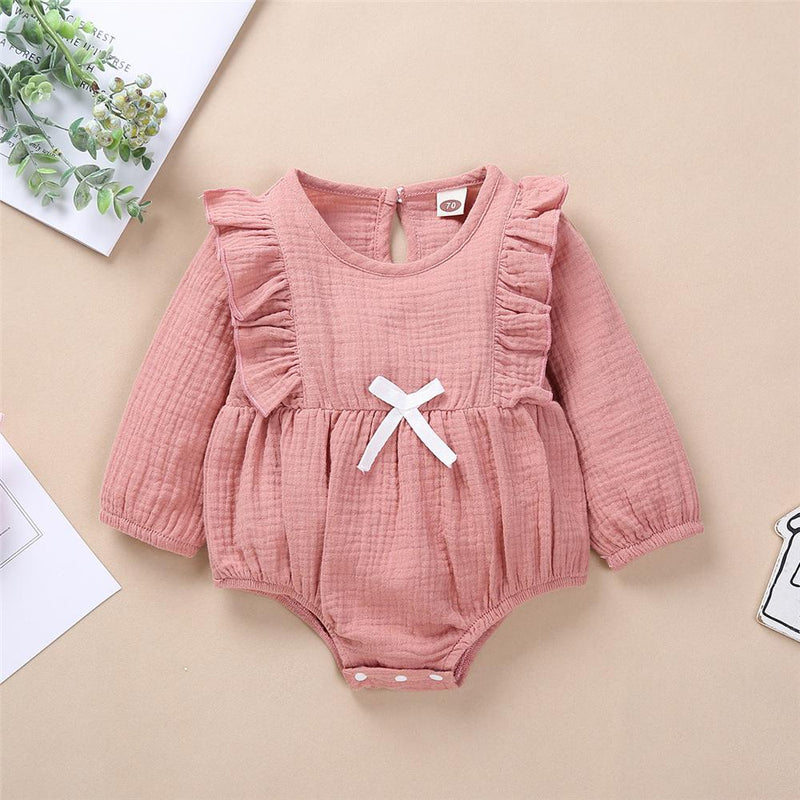 Baby Girls Cotton Solid Long Sleeve Romper Baby Clothes Vendors - PrettyKid
