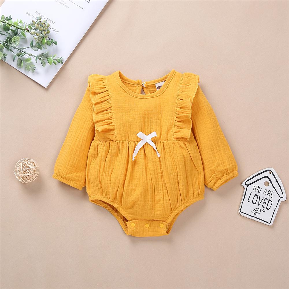 Baby Girls Cotton Solid Long Sleeve Romper Baby Clothes Vendors - PrettyKid