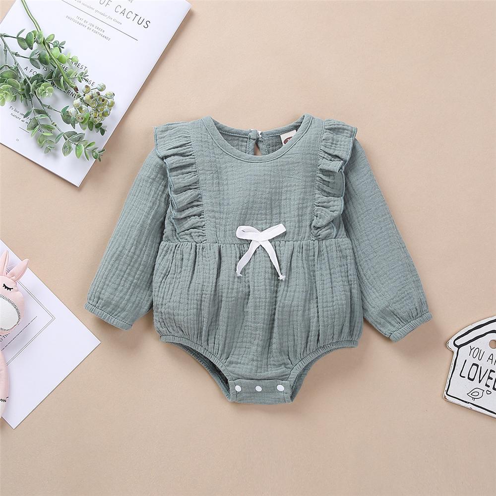 Baby Girls Cotton Solid Long Sleeve Romper Baby Clothes Vendors - PrettyKid