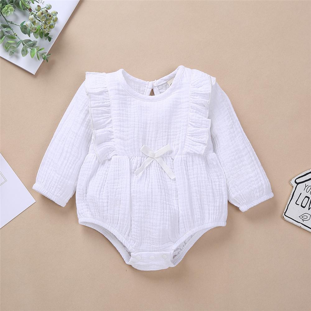 Baby Girls Cotton Solid Long Sleeve Romper Baby Clothes Vendors - PrettyKid