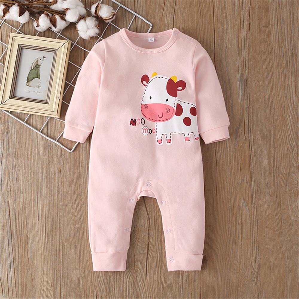 Baby Cow Animal Solid Long Sleeve Romepers - PrettyKid