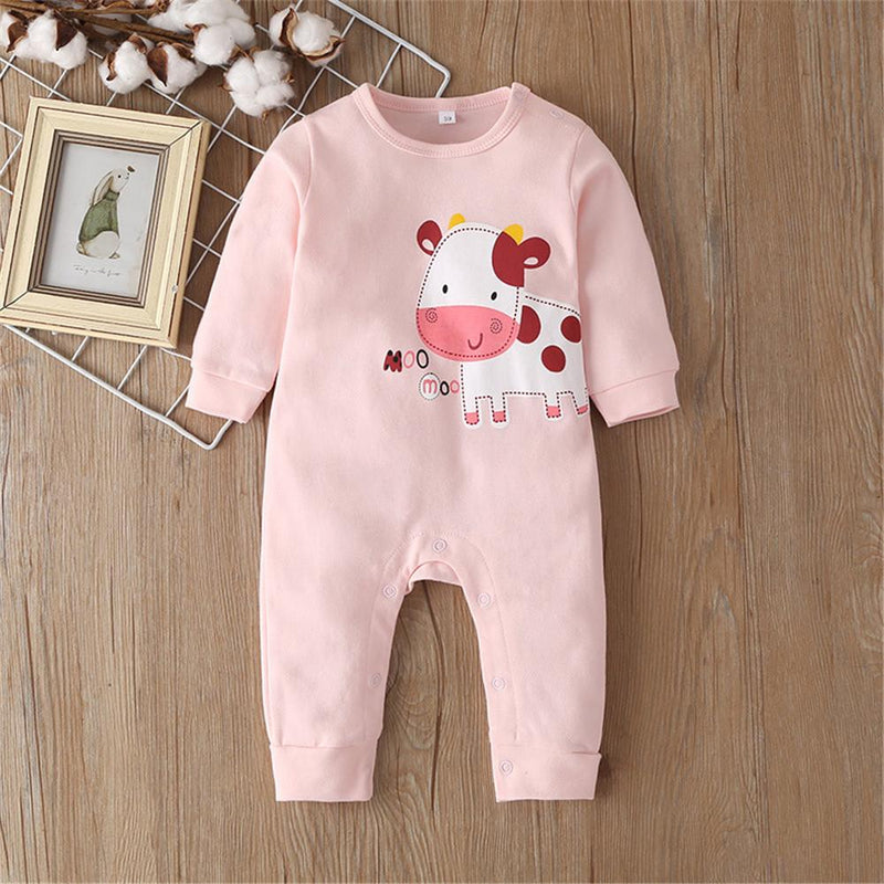 Baby Cow Animal Solid Long Sleeve Romepers - PrettyKid