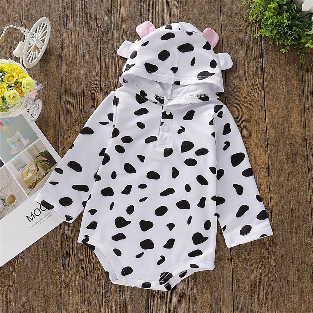 Baby Girls Cow Polka Dot Hooded Long Sleeve Romper Wholesale Clothing Baby - PrettyKid