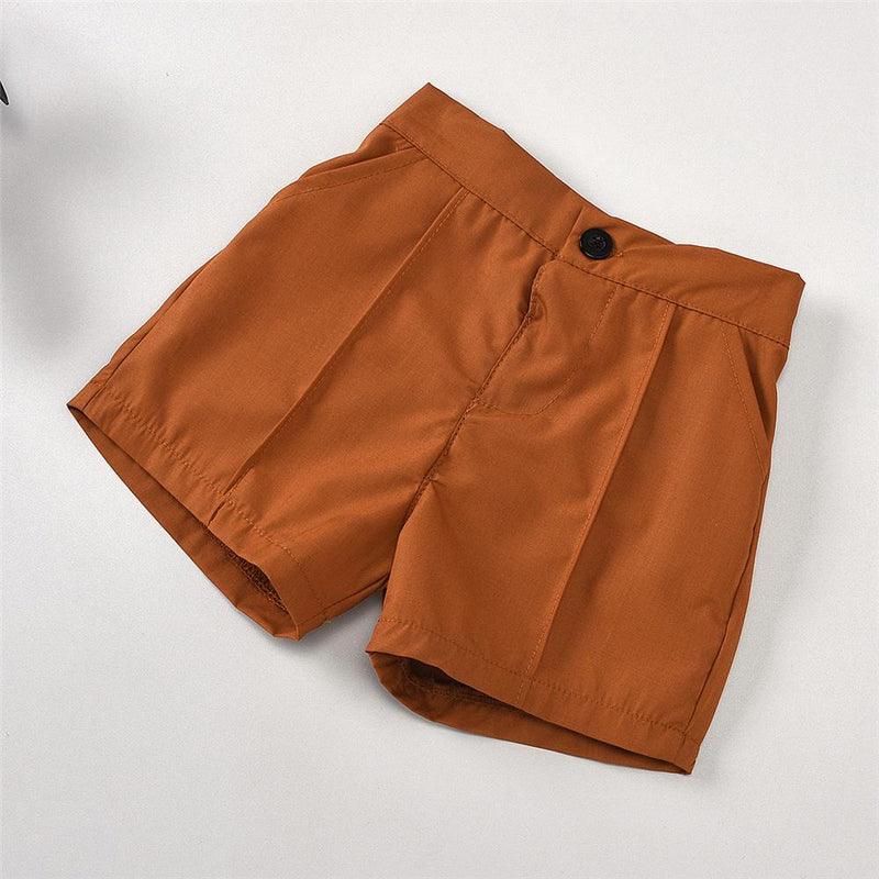 Boys Crane Cartoon Printed Short Sleeve Lapel Shirt & Solid Shorts Boy Clothing Wholesale - PrettyKid