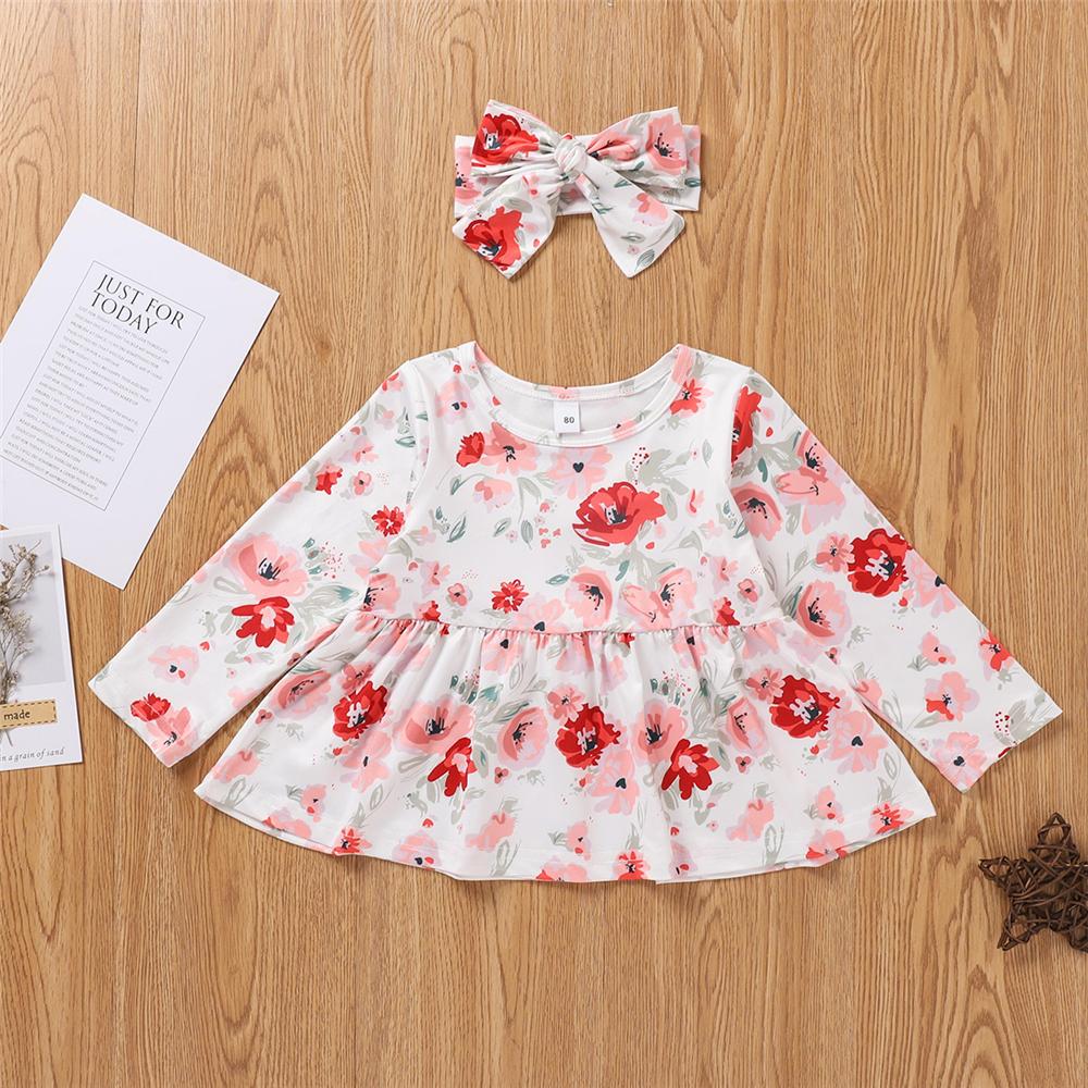 Girls Crew Neck Floral Print Top & Jeans & Headband Toddler Girls Wholesale - PrettyKid