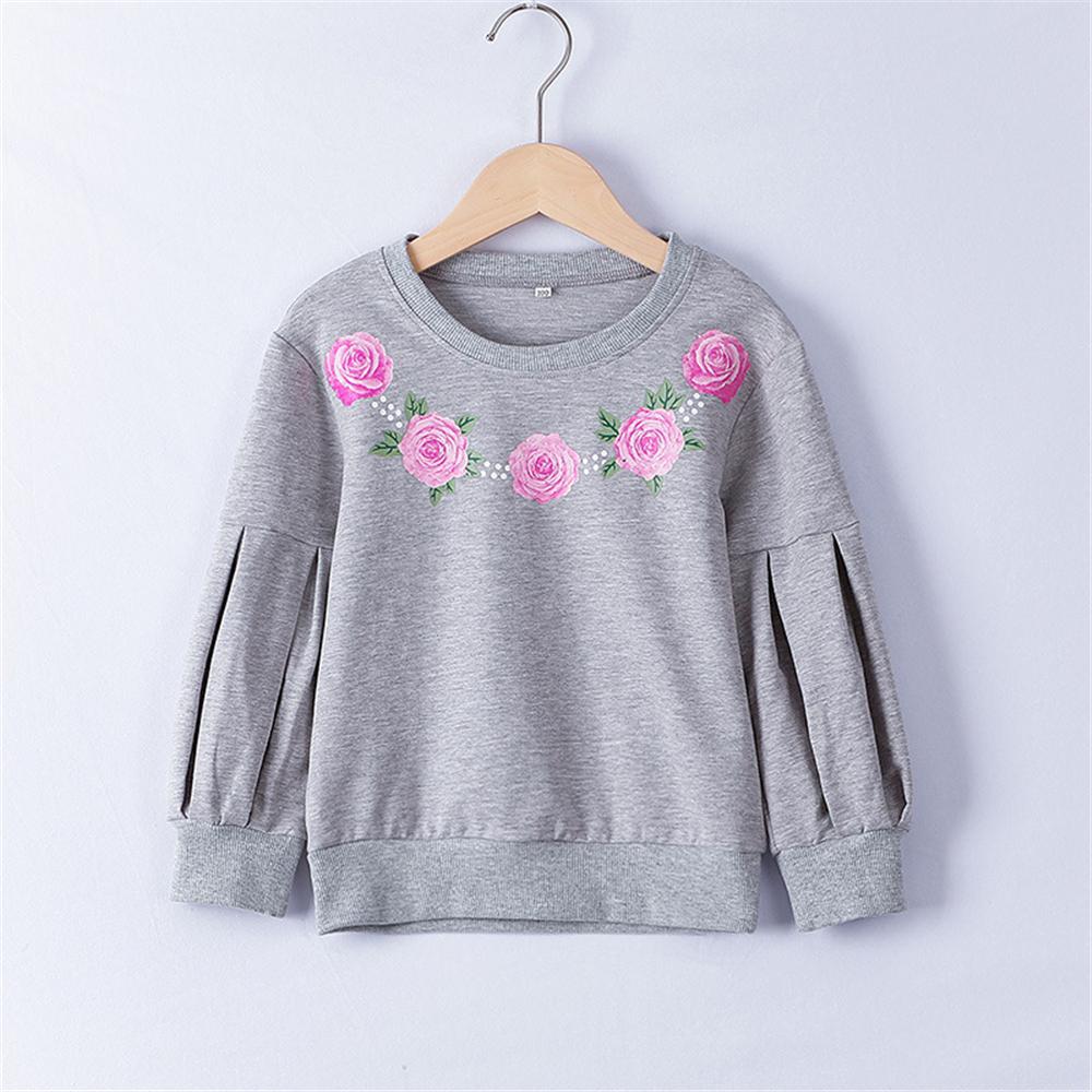 Girls Crew Neck Floral Printed Long Sleeve T-shirt Wholesale Little Girl Boutique Clothing - PrettyKid