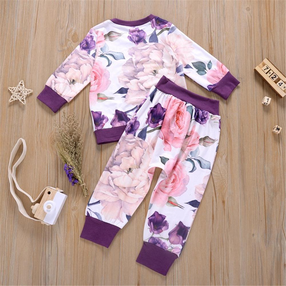 Girls Crew Neck Floral Printed Long Sleeve Top & Pants Wholesale Girls - PrettyKid