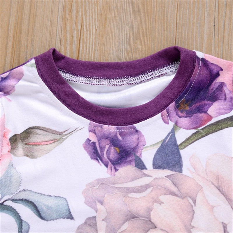 Girls Crew Neck Floral Printed Long Sleeve Top & Pants Wholesale Girls - PrettyKid