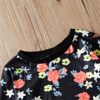 Girls Crew Neck Floral Printed Long Sleeve Top & Tulle Skirt - PrettyKid