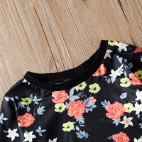 Girls Crew Neck Floral Printed Long Sleeve Top & Tulle Skirt - PrettyKid