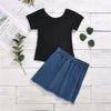 Girls Crew Neck Knitted Short Sleeve Top & Skirt Wholesale Little Girl Boutique clothes - PrettyKid