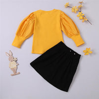 Girls Crew Neck Long-Sleeve Solid Top & Button Skirt Wholesale Little Girls Clothes - PrettyKid