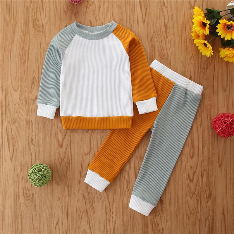 Baby Unisex Crew Neck Long Sleeve Color Contrast Top & Pants Wholesale Baby Clothes Suppliers - PrettyKid